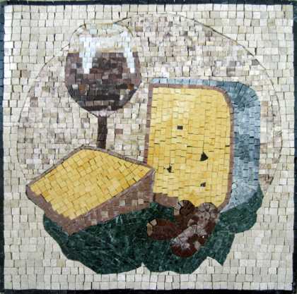 Cheese & Wine Still Life Square Backsplash Mosaic