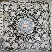 Black & White Floral Blue & Red Central Flower Mosaic