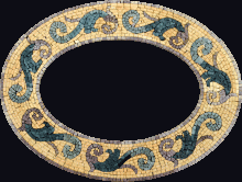 Green Spirals on Yellow Oval Mirror Border Mosaic