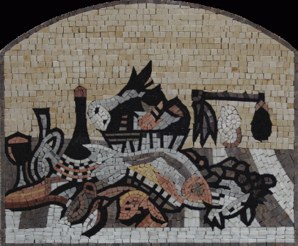 Still Life Art Fish & Wine Kitchen Backsplash Mosaic