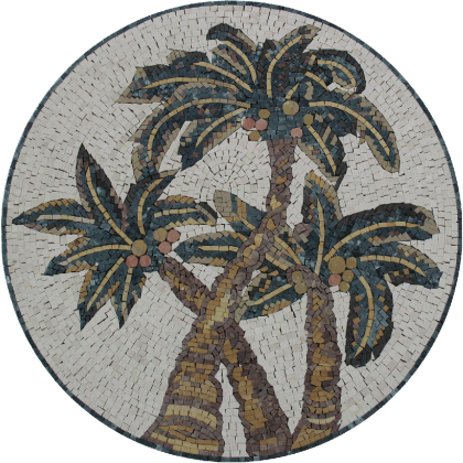 Hawaiian Palm Trees Round Medallion Mural Mosaic
