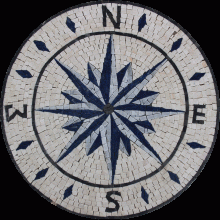 Floor Medallion Compass Blue Star Round  Mosaic