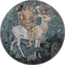 Goddess with Crow Round Mosaic Fantasy Art