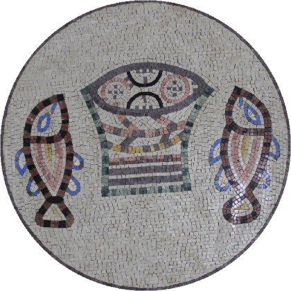 Double Fish Handmade Round Medallion Mosaic