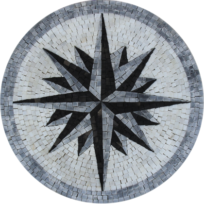 Round Nautical Compass Star Floor Mosaic