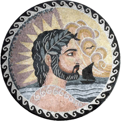 Greco Roman Emperor Round Mosaic Portrait