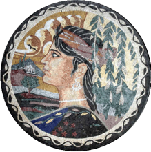 Greco Roman Empress Round Mosaic Portrait