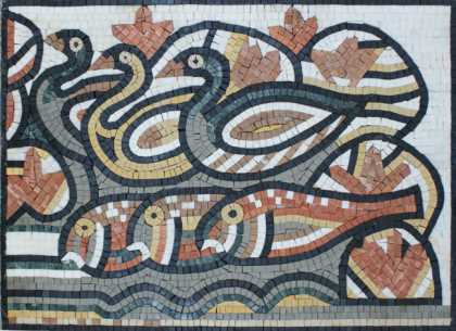 Greco Roman Duck and Fish Mosaic Detail