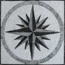 Floor Medallion Compass Black & White Star Mosaic