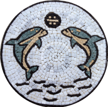 Marble Medallion Jumping Dolphins Mosaic