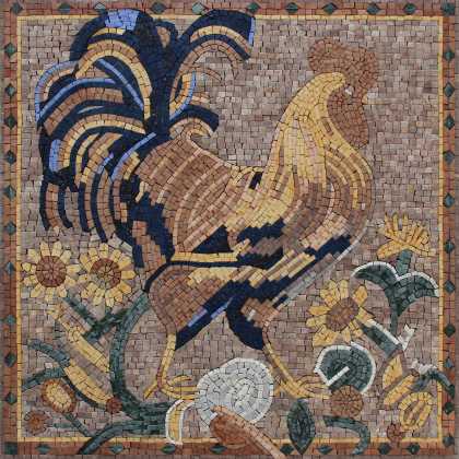 Rooster and Sun Flowers Kitchen Mosaic