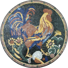 Marble Medallion Rooster with Sunflowers Mosaic