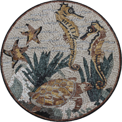 Round Sea Life Pool Mosaic