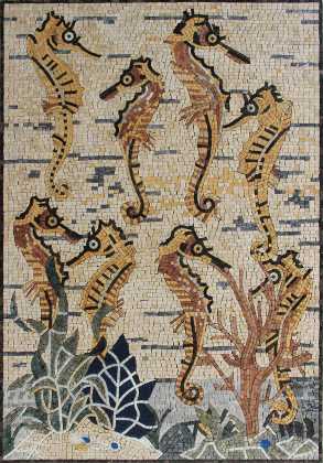 Seahorse Vertical Pool Mosaic Art