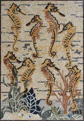 Seahorse Vertical Pool Mosaic Art