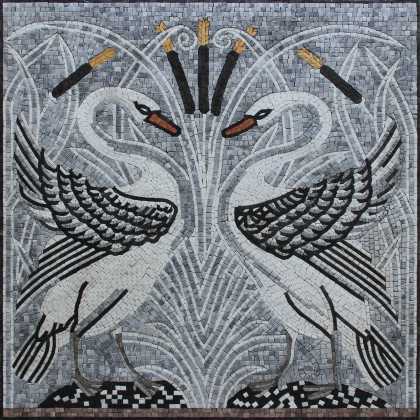 White Swans Dance Mosaic Mural