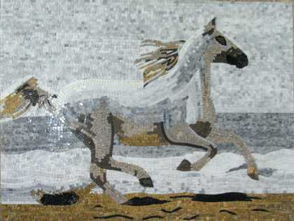 White Horse Galloping Mosaic Wall Art